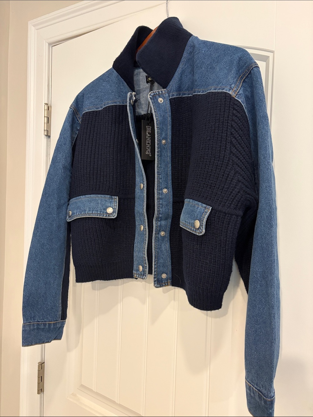 Blank NYC Navy Knit and Light Blue Denim Mixed-Media Jacket - Picture 3 of 5